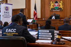 Illustration of a Kenyan courtroom representing 24 EACC corruption cases scheduled for hearings.